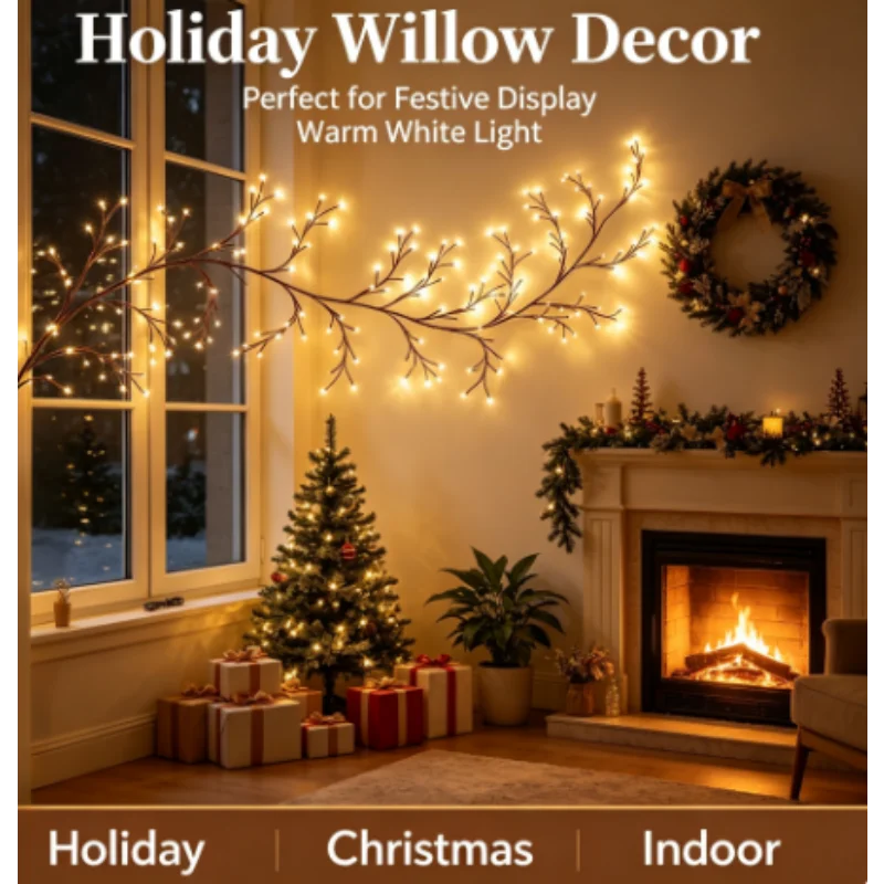 Willow Vine Lights 144 LED USB Powered Bendable Indoor 8 Modes Branch String Decorative for Living Room Bedroom Decor Gift