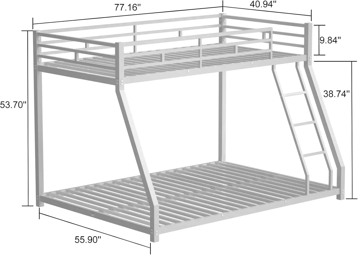 Twin Over Full Bunk Bed with Metal Frame, Space-Saving Design, Kids Teens Metal Bed,Easy Assembly,White