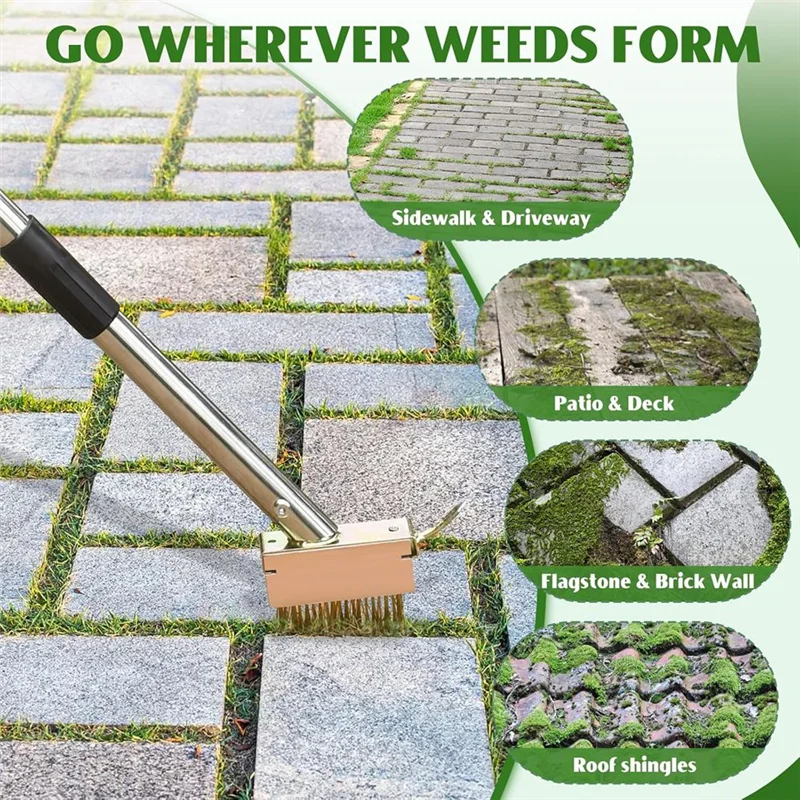 Weeder de rachaduras com alça longa ajustável LBER - Ferramenta manual de remoção de musgo e ervas daninhas para patios e calçadas