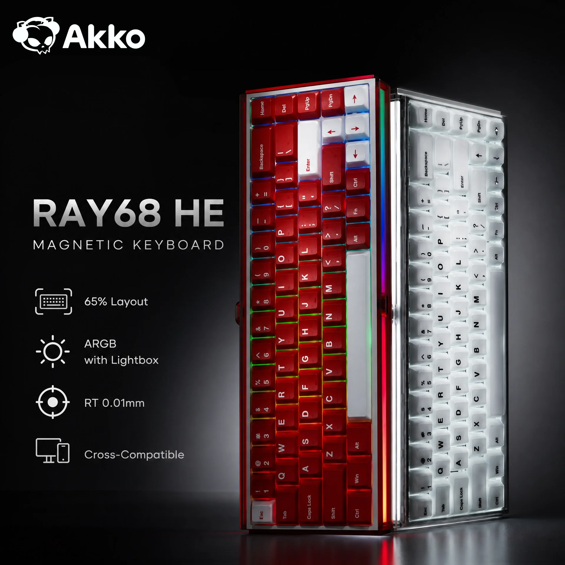 Akko RAY68 HE Magnetic Keyboard 65% 68-Key Rapid Trigger 0.01mm 8K RGB with Lightbox Custom ESports Gaming Mechanical Keybaord