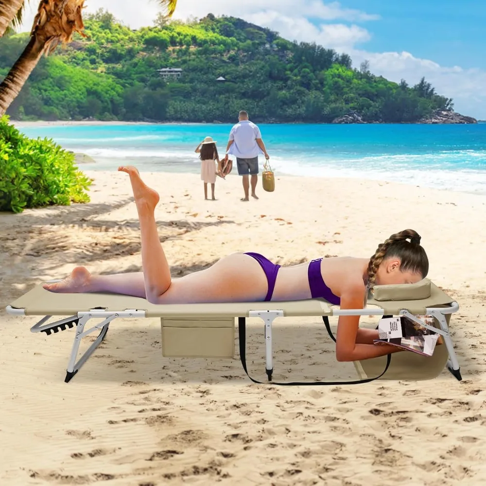 كرسي تسمير بالشمس كبير الحجم قابل للطي من ABORON، 3 في 1، 5 أوضاع قابلة للتعديل في الهواء الطلق، كراسي استرخاء شديدة التحمل، مع وجه وAr