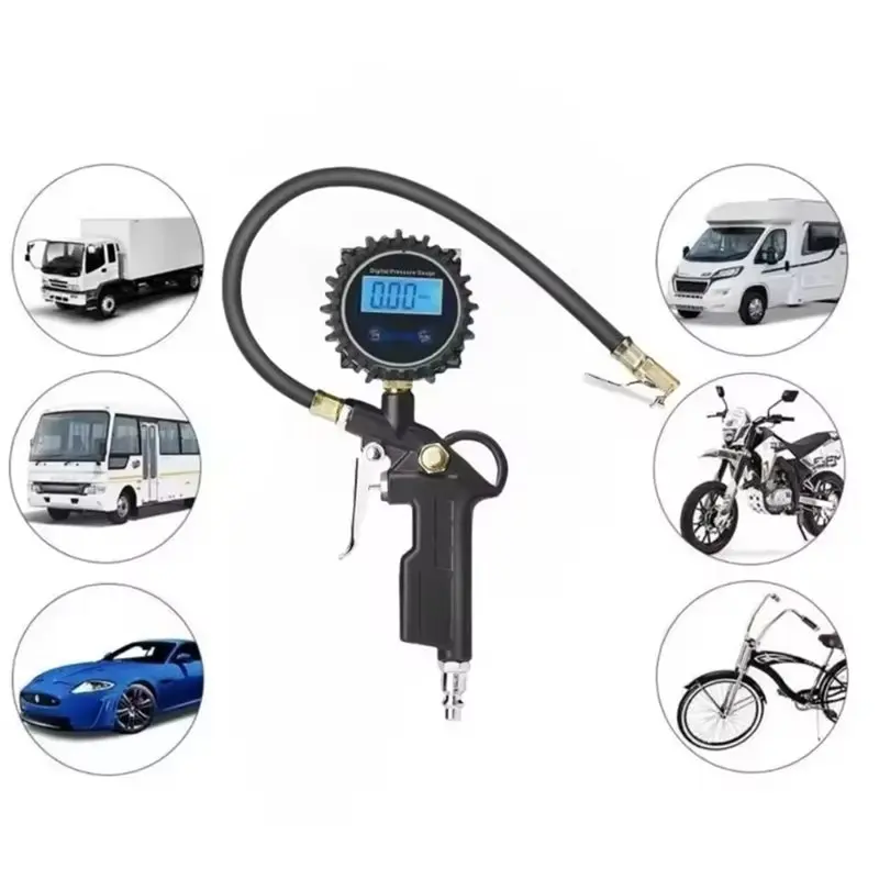 ABRU-Car Tire Inflator With Digital Pressure Gauge& LED Display European Style Connector Connection For All Vehicle Tires
