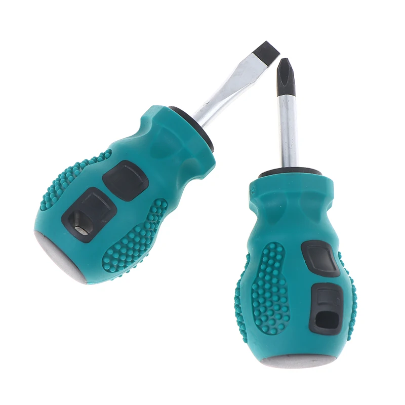 Magnetic Mini Portable Radish Head Flat Cross Short Rubber Handle Screwdriver Set Dual-purpose Screwdriver Tool