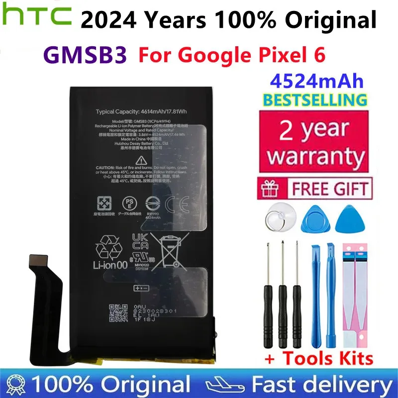 

100% Original New High Quality GMSB3 4614mAh Phone Replacement Battery For HTC Google Pixel 6 Pixel6 Batteries Bateria +Tools