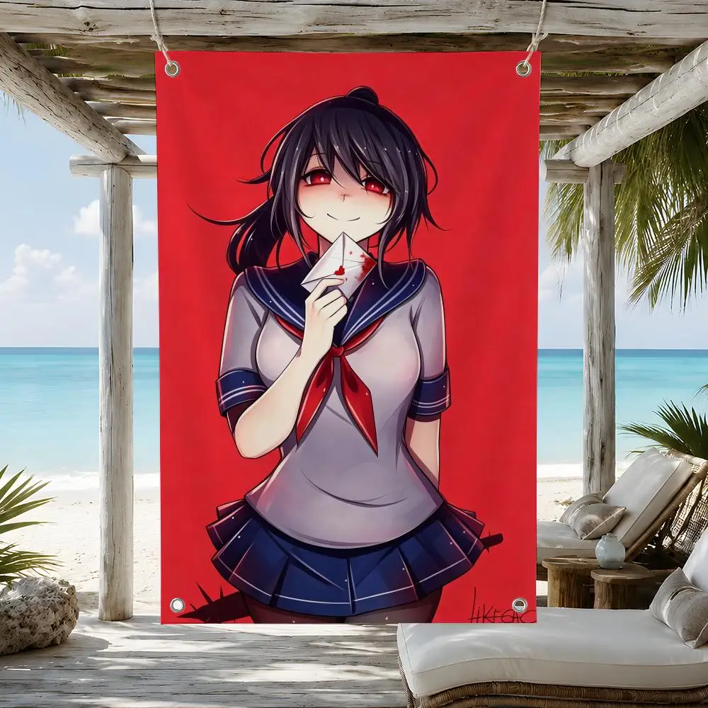 Game Horror Yandere Simulator Flags Supporter Flag Banner for Bedroom Dorm Wall Garden Yard Porch Patio Home Party Decor