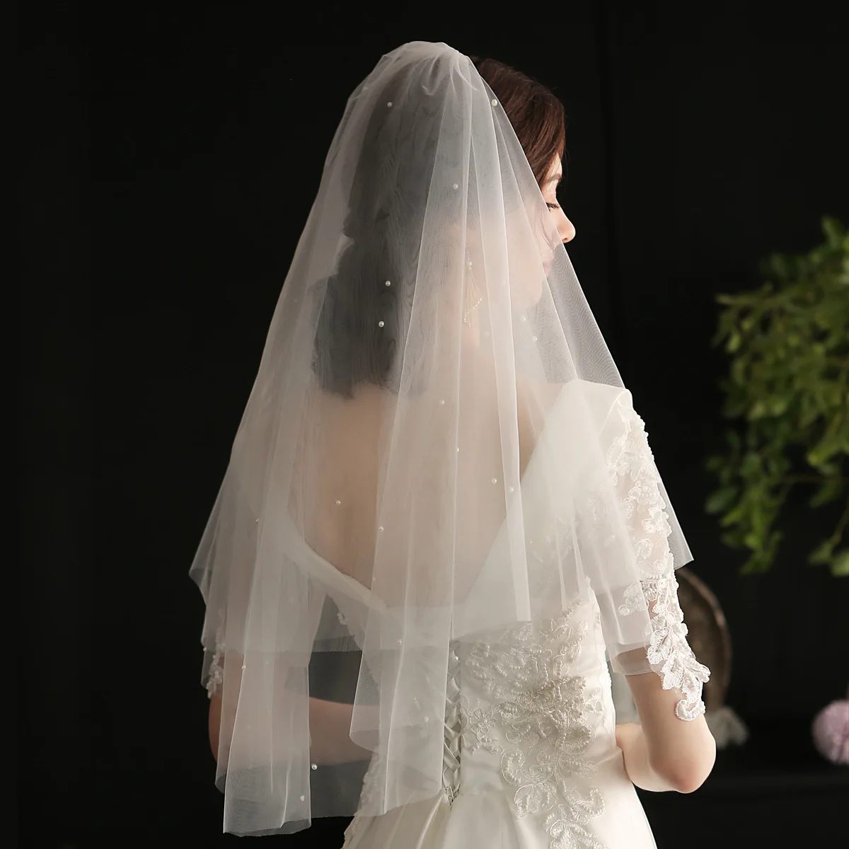 V648 New Style Pearl Double-Layer Simple Hand-Stitched Hair Comb Veil, Super Fairy-Like Korean-Style White Bridal Wedding Headpiece