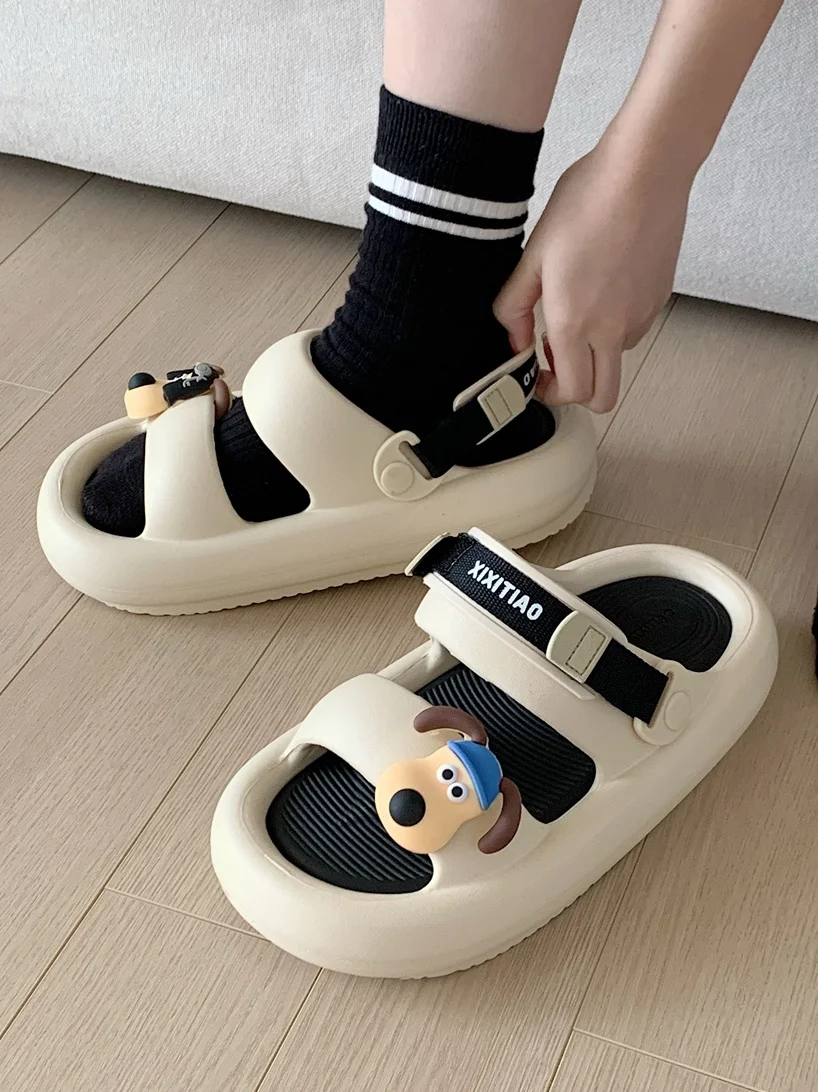 Couples Sandals Personalized Outwear Cute Big Head Dog Thick Sole Slippers Summer Man Women EVA Thick Sole Sandals