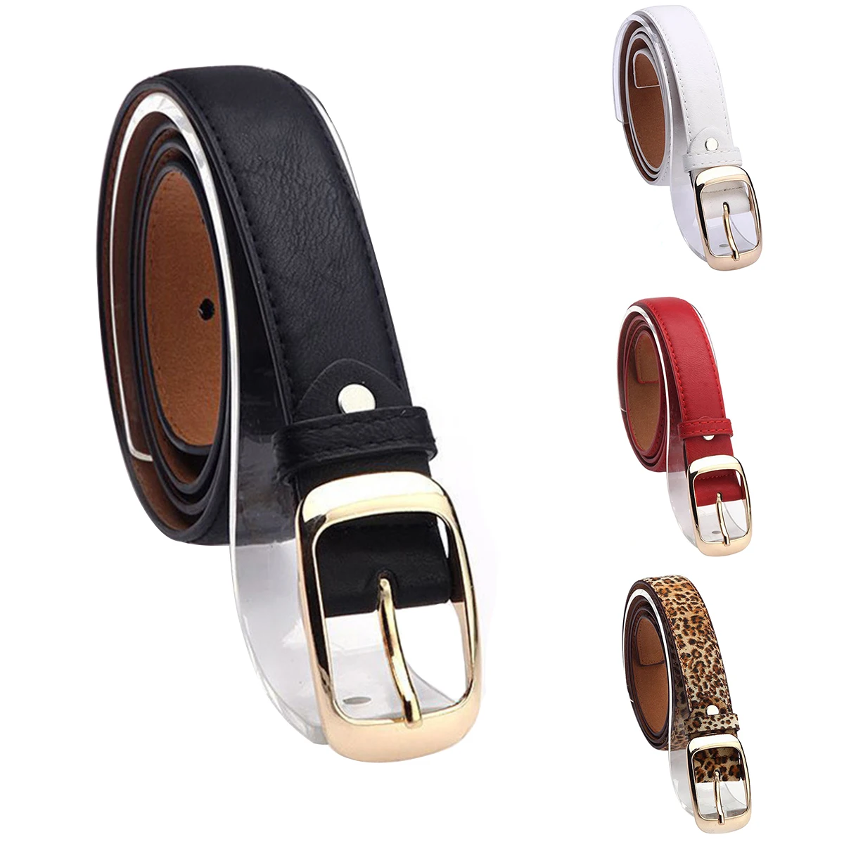 Fashion Women Silver Metal Alloy Ins Pin Buckle Square Belt Thin PU Leather Waist Bands Female Jeans Dress Luxury Waistband 2023