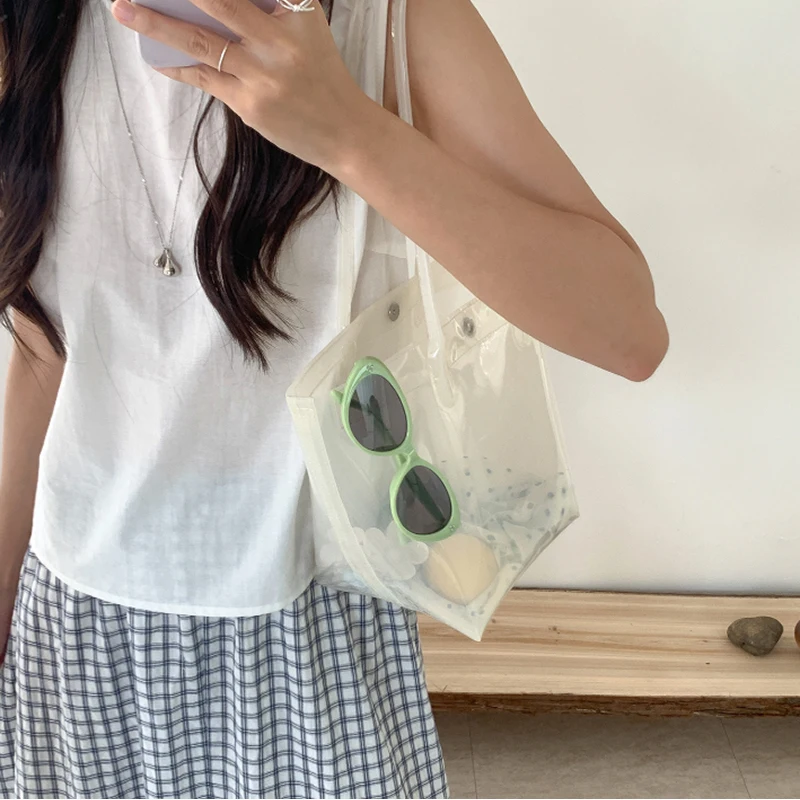 Transparente PVC-Eimertasche, wasserdichte Damen-Tragetasche mit Innentasche, bunte Dopamin-Handtasche für den Arbeitsweg mit großem Fassungsvermögen – Detail 21