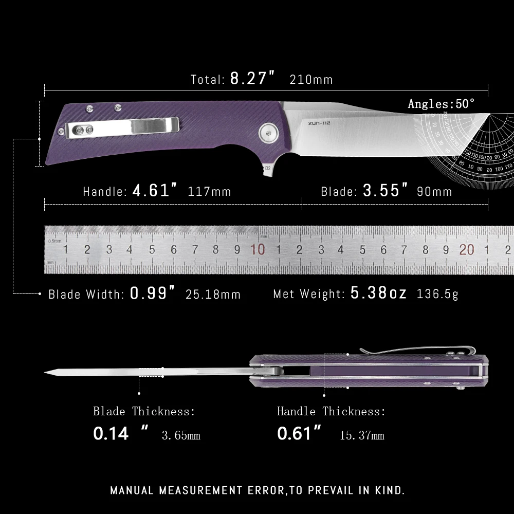 Shooziz Pocket Folding knife with Clip,3.55"D2 Flipper Tanto Blade For EDC Men，Camping Hiking Daily Work, XUN112 - view 2