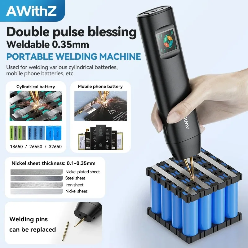 AWithZ H2 Portable Spot Welding Pen Tool Kit 90 Gears Adjustable Spot Welder Energy Storage for 18650/26650/36650 Battery Repair