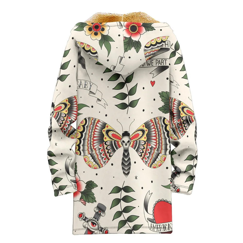 Ropa de invierno para hombre, chaqueta acolchada de algodón con estampado de plumas, cremallera y bolsillo, nuevo en abrigos de plumón, graffiti de mariposa de insectos