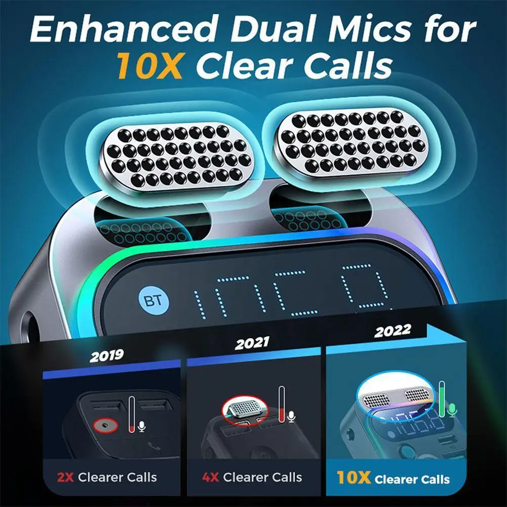 2023 Bluetooth 5.2 Trasmettitore FM Per Auto FM/AUX Adattatore Per Auto Bluetooth Caricabatteria Per Auto Bass Boost 3 Porte Caricatore Adattatore Bluetooth