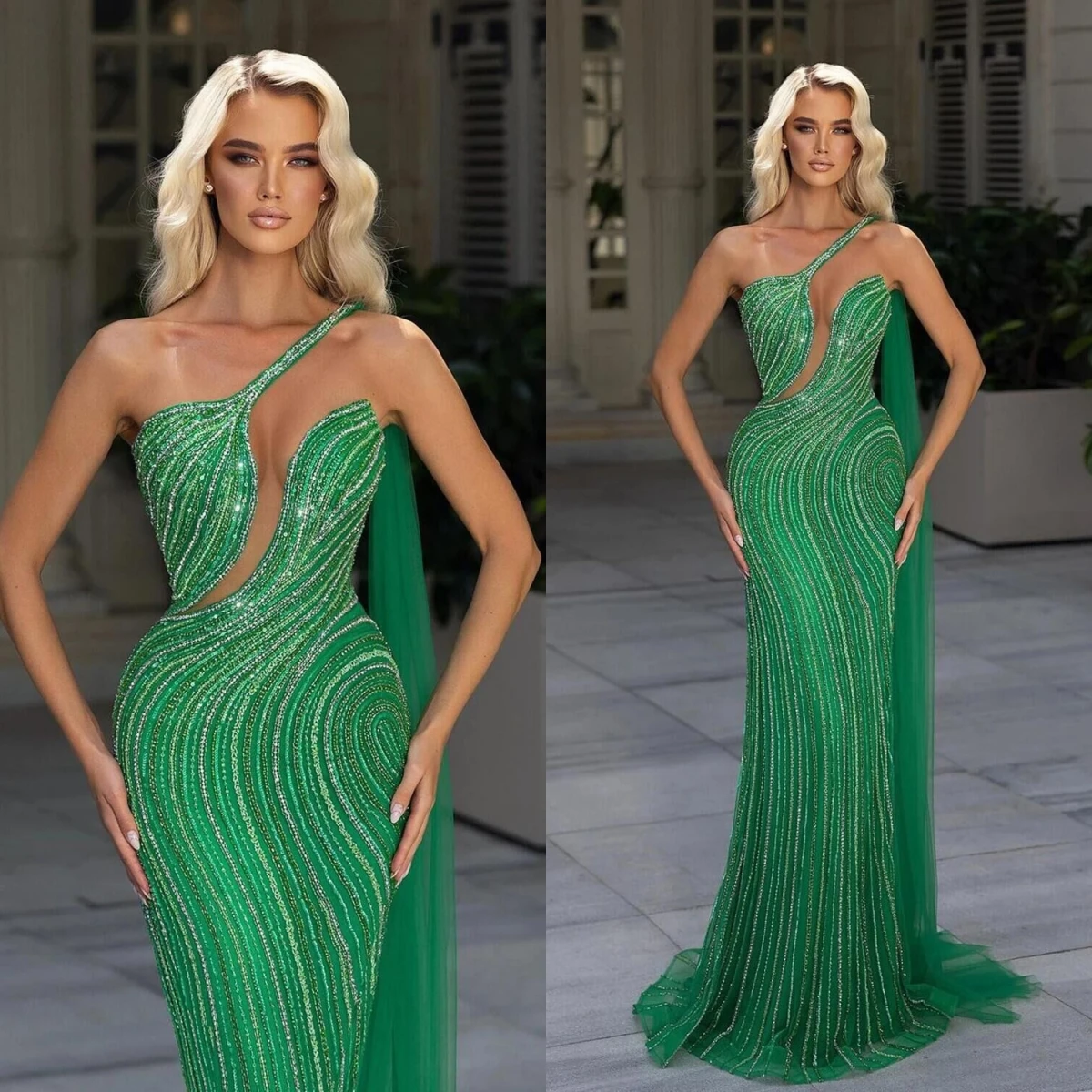 

Elegant Sequins Mermaid Evening Dresses Slim Shiny One Shoulder Prom Gowns Sleeveless Dress Plus Size Custom Made