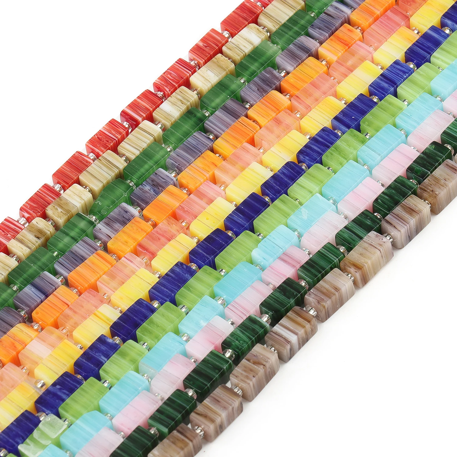 11x6mm Rectangle Nepal Style Lampwork Beads Glazed Print Striped Glass  Loose Spacer Beads For Jewelry Making DIY Accessories