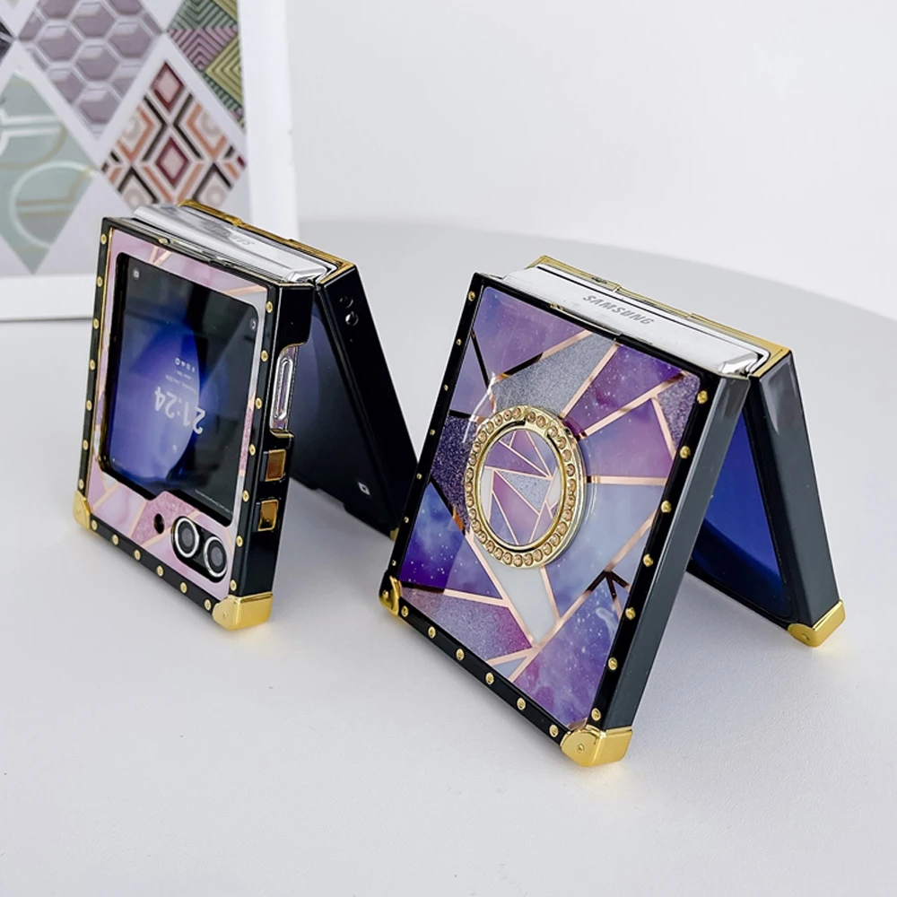 Luxury Glitter Geometry Pattern Case For Samsung Galaxy Z Flip 6 Flip 3 Leopard Lip Flower Cover For Samsung Z Flip 5 Flip 4 image 4