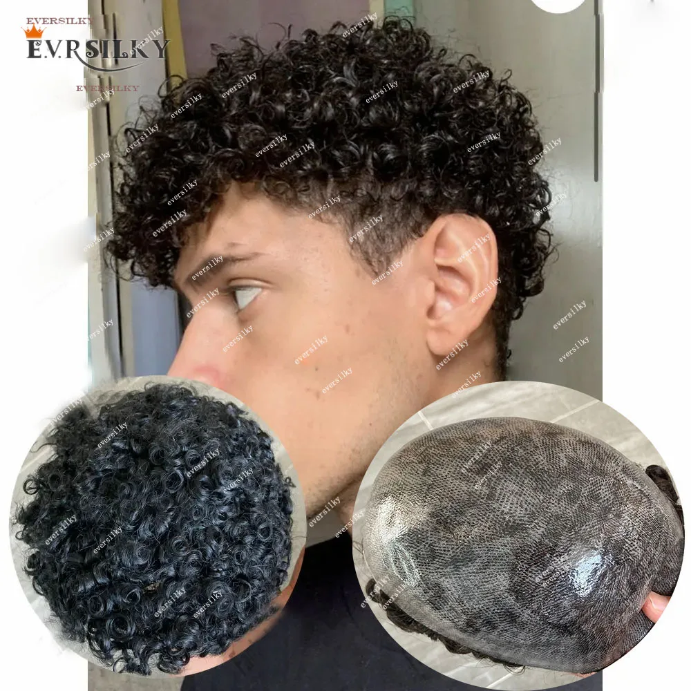 Tupé superduradero AfCurly para hombres, pelucas de cabello humano negro de piel completa de Pu, sistema de reemplazo de unidad masculina, prótesis, marrón, Rubio, 15mm