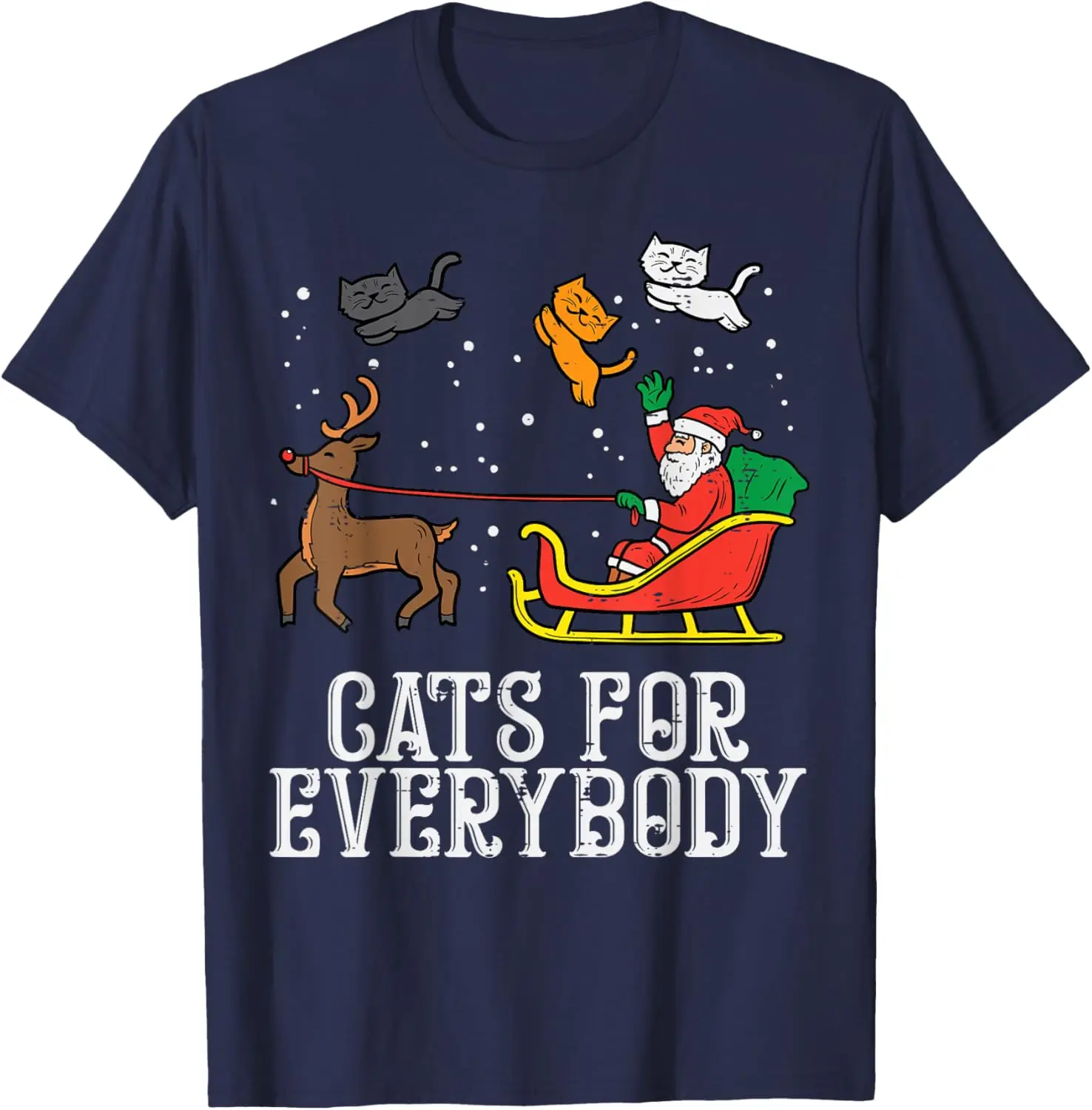 Merry Christmas Cute Cats for Everybody Elk Funny Xmas Women Santa Printed T-shirt Casual Style Crewneck Tops Tee Shirt Short