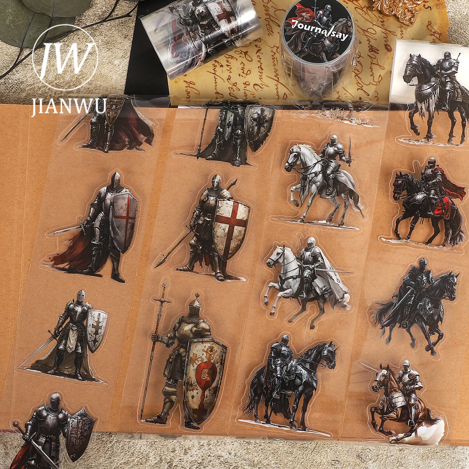 JIANWU 60mm*200cm 빈티지 중세 기사 풍경 소재 콜라주 스크랩북 PET 테이프 창의적인 DIY 저널 문구류