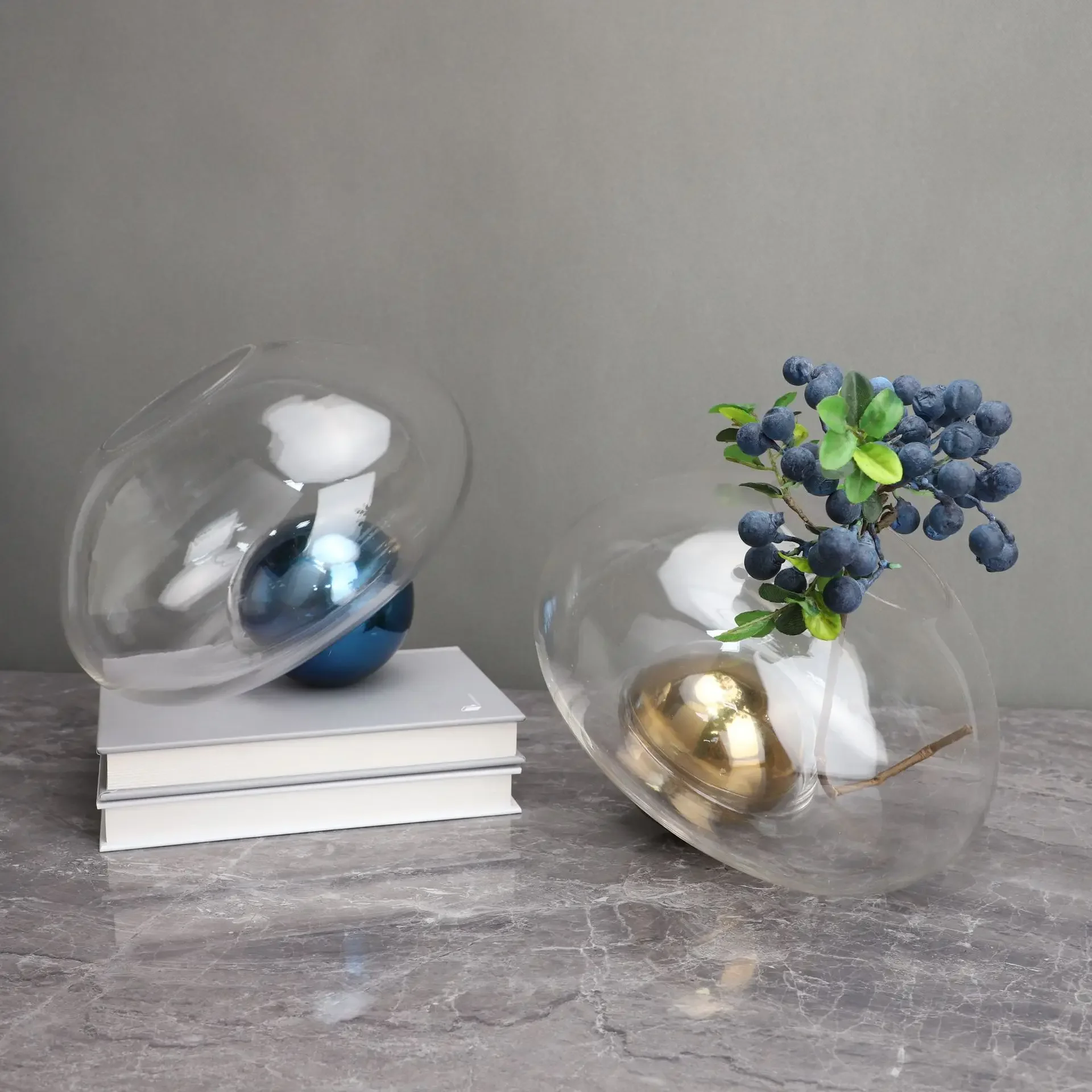 Creative Glass Hydroponic Vase Irregular Glass Ornaments Golden Ball Terrarium Flower Arrangement Vase Room Decoration Accessori