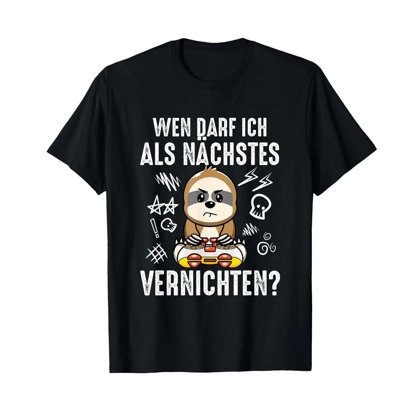 Gamer Wen Darf Ich Als Nächstes Destroy Gaming Sloth T Shirt black vintage Washed Casual Versatile Unisex Comfortable