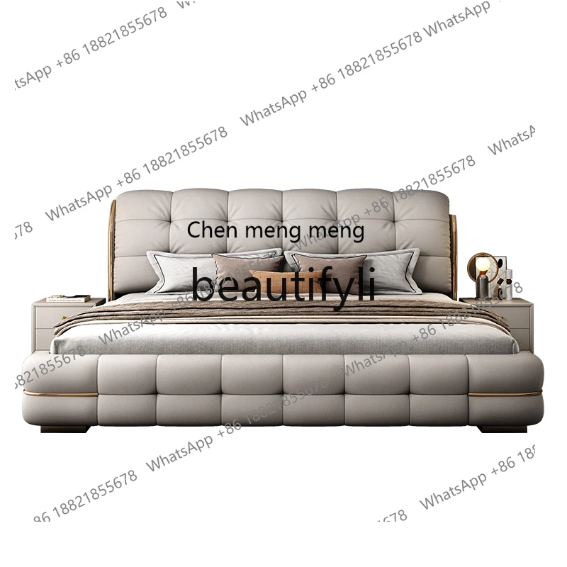 

Italian light luxury master bedroom wedding bed modern simple 1.8 meters double bed 1.5m leather bed H