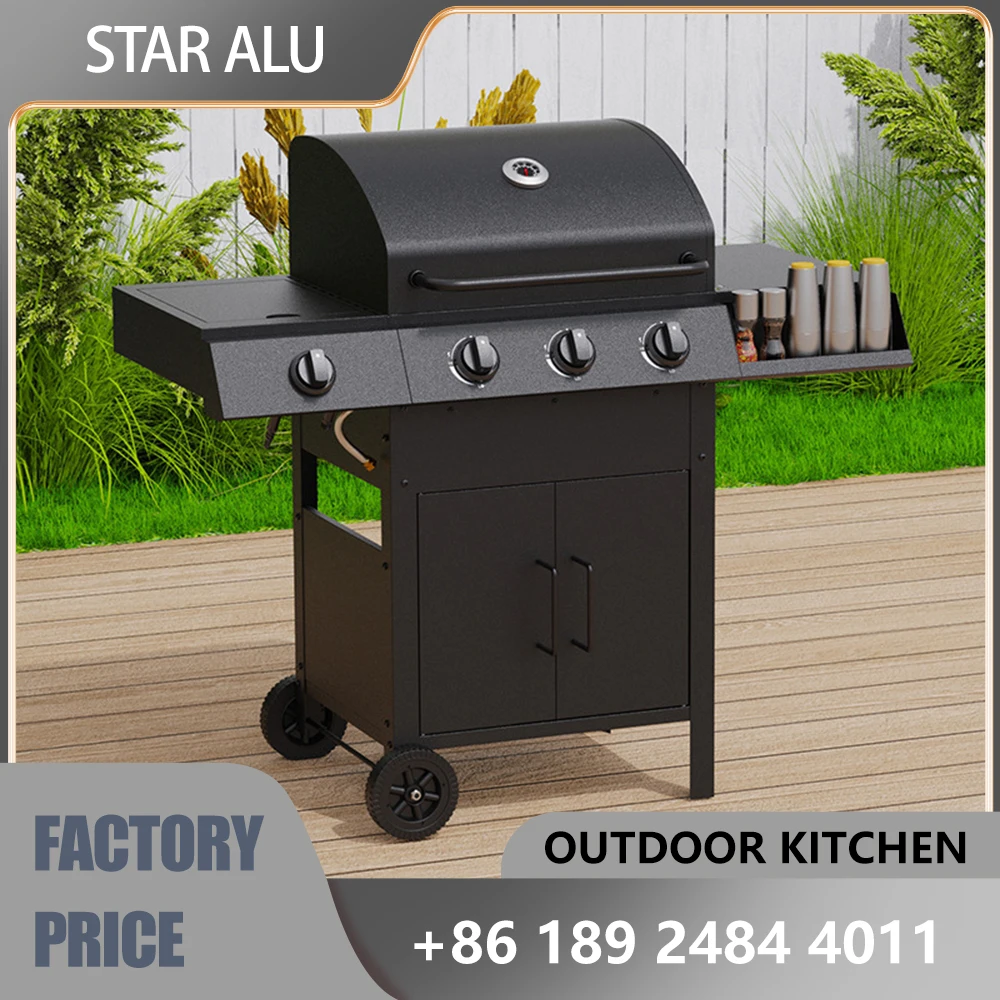 

4-Burner Gas & Charcoal Grill Station - Multi-Purpose BBQ for Steak, Pizza, Corn with Propane Tank Support