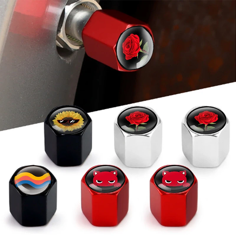 4Pcs/Set Fashion rose Multi-pattern choose Car Wheel Tire Valve Cap Stem Air Cover Car Styling Truck Car Motorbike Accessories