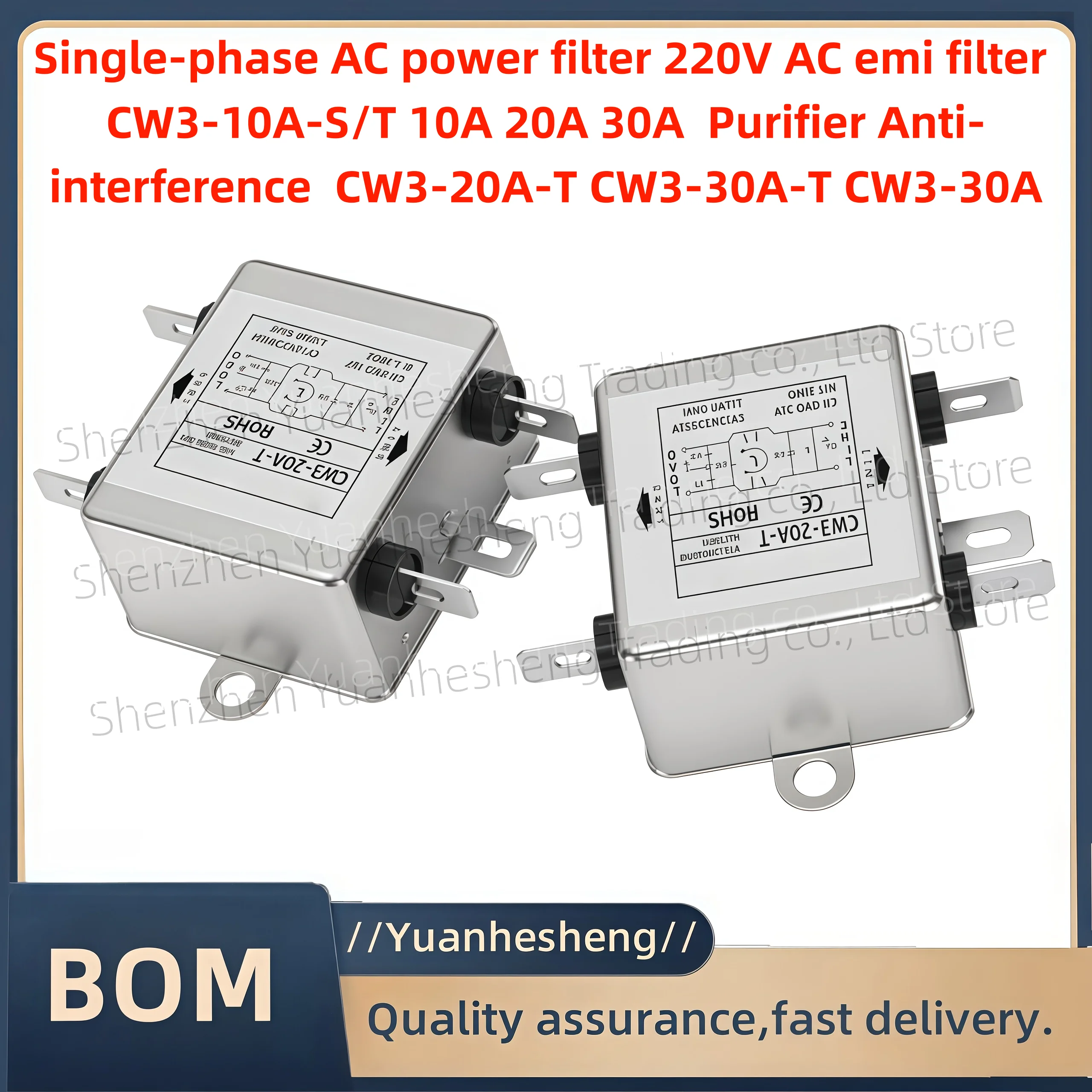 Brand new and original  Single-phase AC power filter 220V AC emi filter CW3-10A-S/T 10A 20A 30A  Purifier Anti-interference