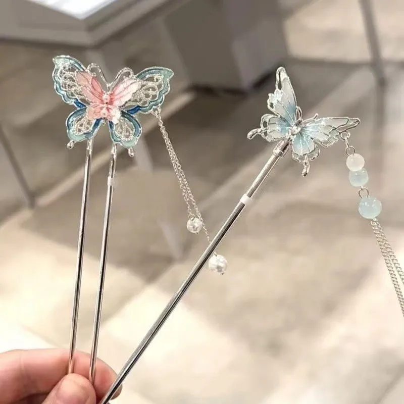 

Exquisite and Niche New Chinese Silver Butterfly Tassel Hairpin with Antique Style for Daily Wear and A High-end Feel