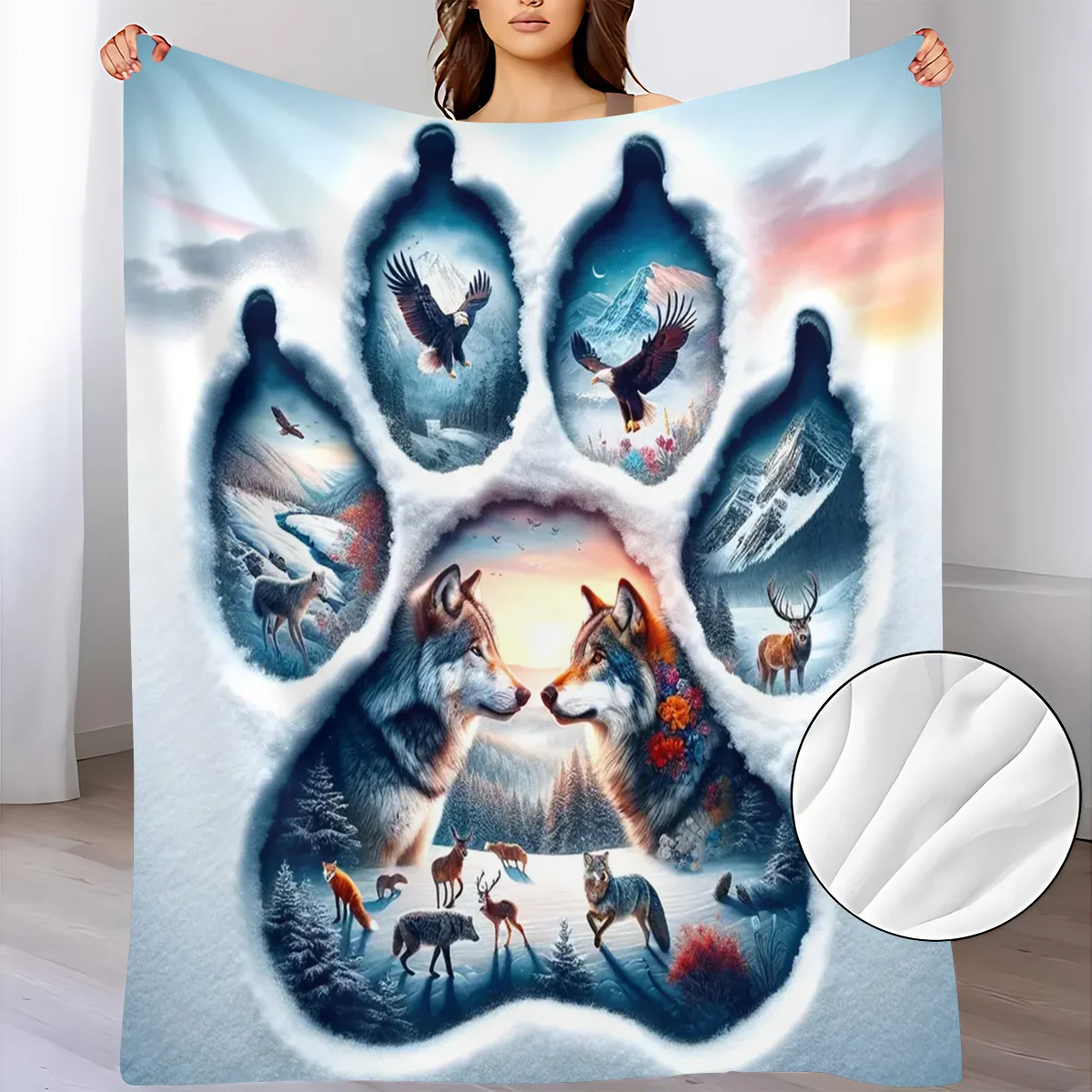 A Beautiful Landscape with a Wolf Pattern, This Soft And Warm Flannel Throw Blanket Is Perfect for The Sofa, Home Leisure, Air C