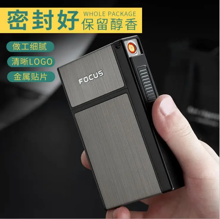Women\'s 20-cigarette Slim Cigarette Box with Detachable Cigarette Lighter, Portable Aluminum Shell Cigarette Box