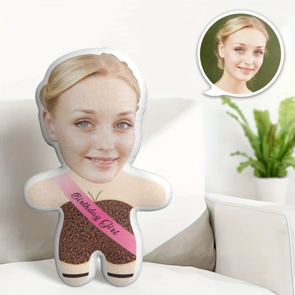 1Pc Personalized Custom Face Photo Cute Throw Pillow, Double-Sided Printed Design, Soft Plush Cushion with Insert, Perfect Gift
