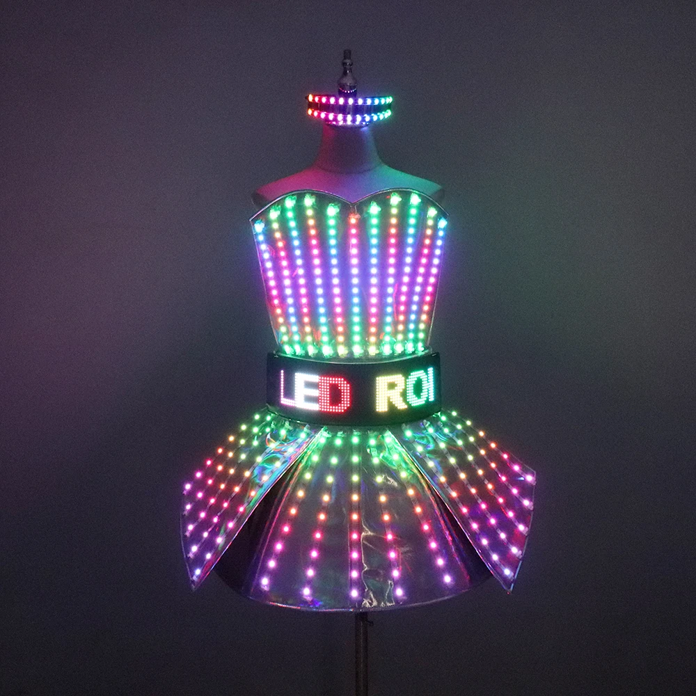 Full Color LED Costume Laser Mirror Luminous Dress Bar Dj Gogo Dancer Singer Stage Glowing Clothes Women Evening Birthday Outfit