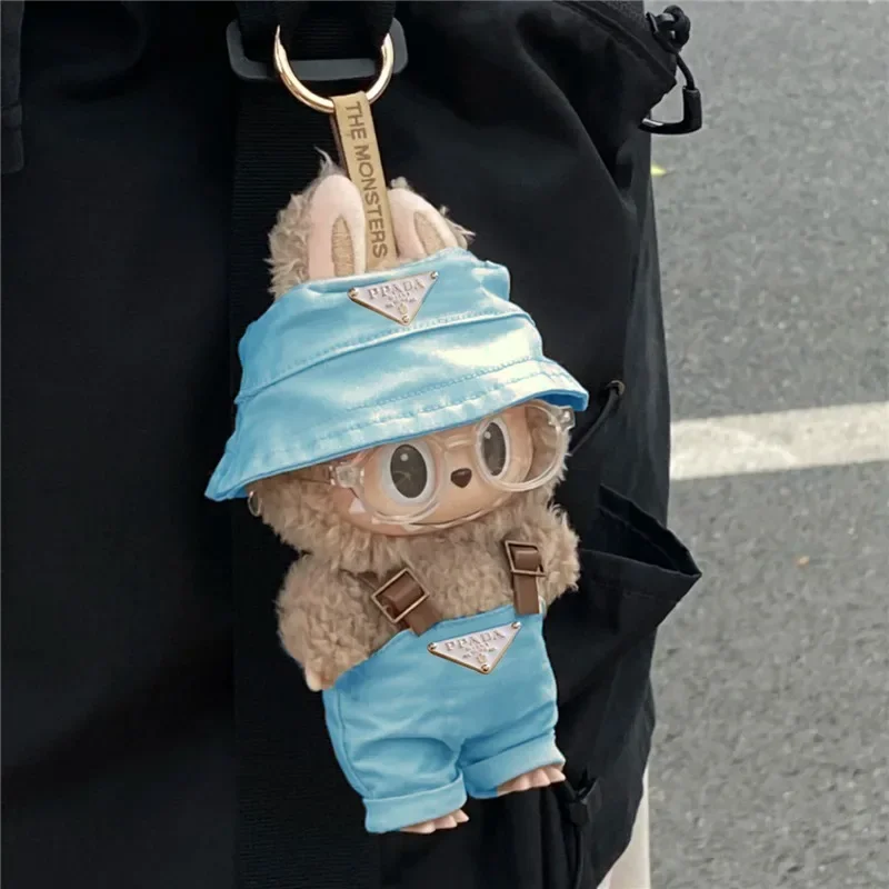 15 17 سنتيمتر لدمية Labubu وزرة كلاسيكية مقلوب مثلث الزي الملابس بذلة سراويل قصيرة نظارات مجموعة الملابس والاكسسوارات