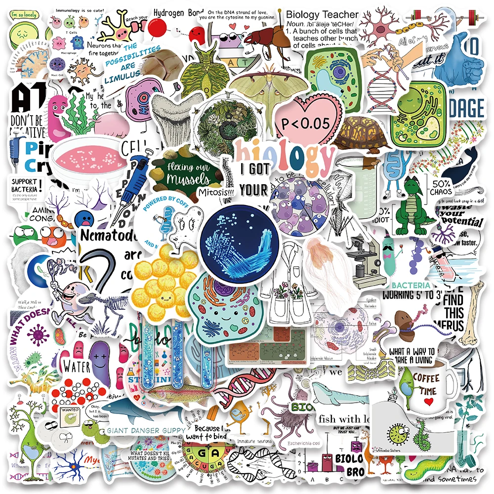 50/100pcs Cute Cartoon Biology Stickers For Laptop Notebook Luggage Guitar Skateboard Waterproof Graffiti Stationery Decals