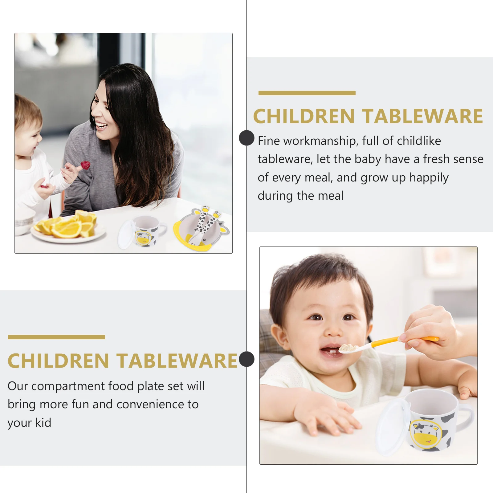 

5 Pcs Serving Utensils Children's Cutlery Set Separated Food Plate Kids Tableware Dish Bamboo Fiber Dining Supply Toddler