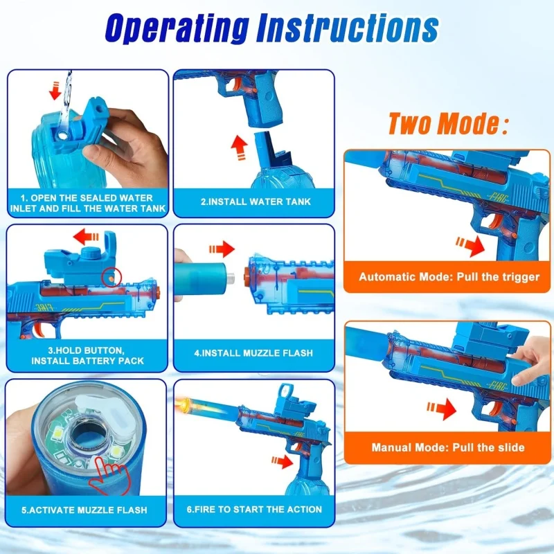 Electric Water Gun for Adults Kids, Transparent Automatic Squirt Watergun with Manual Function Led Lights, Summer Outdoor Water Pistol Pool Beach Party Toys for Boys Girls view 4