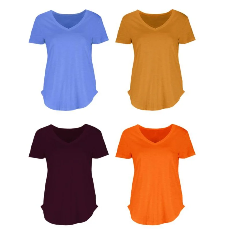 

Urban Diction Casual V-Ne Plain Curved Hem Tee Pas- Set of Four, Multiple Color Combination Comfort Cotton Tops Fabric Womenswea