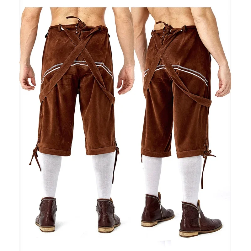 바바리안 레더호센 스트랩 바지 남성용, 전통 옥토버 페스트 의상, 맥주 축제, 남성 코스프레, 할로윈 파티 의상, OA402