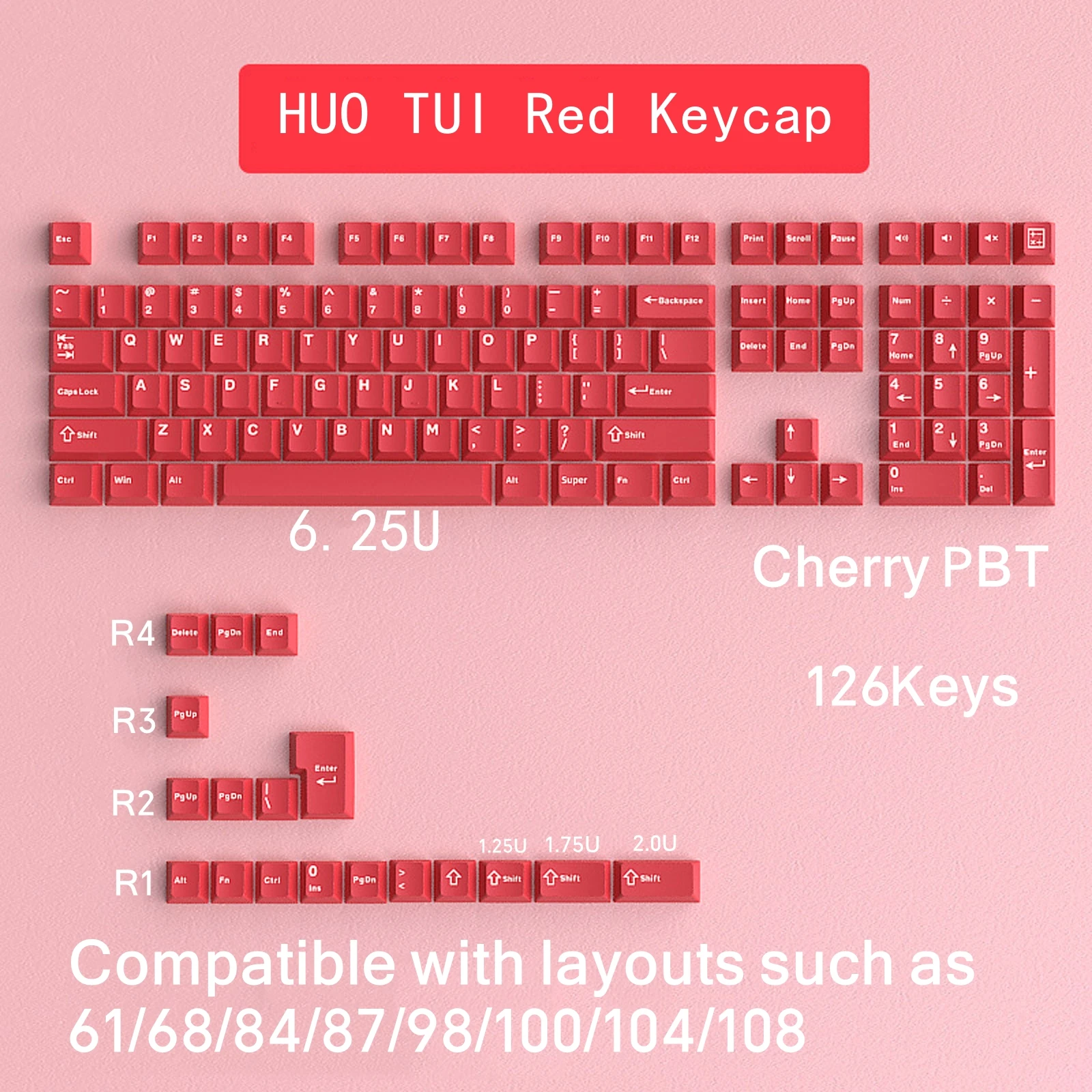 Red Keycaps PBT Cherry Keycap for MX Switch Keyboard Compatible with Layouts Such as 61/68/84/87/98/100/104/108 Keyboard Key Cap