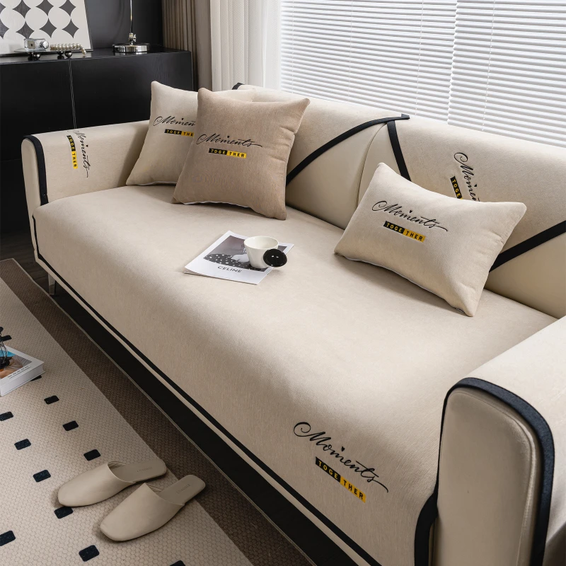 

New Chenille Letter Embroidery Sofa Covers Living Room Non-slip Anti Cat Scratch Sofa Cover Four Seasons Universal Couch Cushion