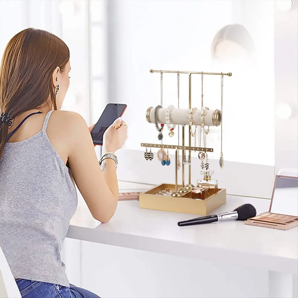 ABQR or 3 niveaux en forme de T porte-bijoux Bracelet porte-bijoux bijoux bague présentoir de bijoux boucle d'oreille stockage