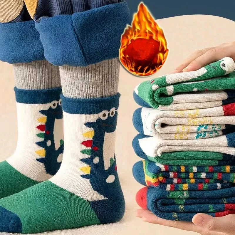 5 Paar Winter-Kinder socken, warme Babys ocken, Cartoon-Socken, dicke Socken für Kinder, Mädchen und Jungen