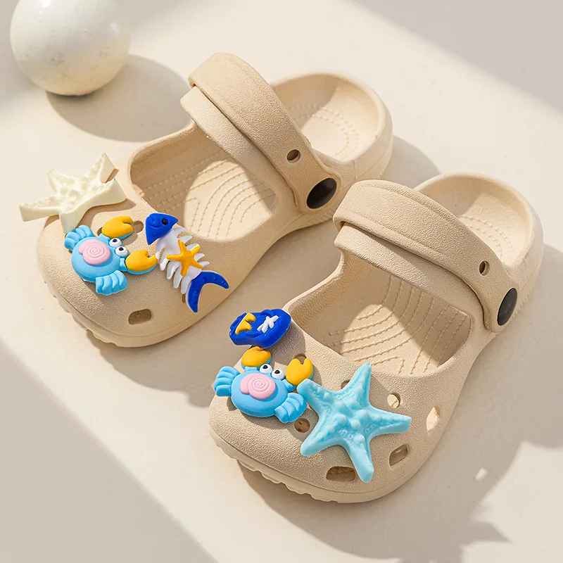 2026 New Summer Beach Ocean Theme Kids Girls Slippers Starfish Shell Designs DIY Shoes Accessories Girls Beach Shoes