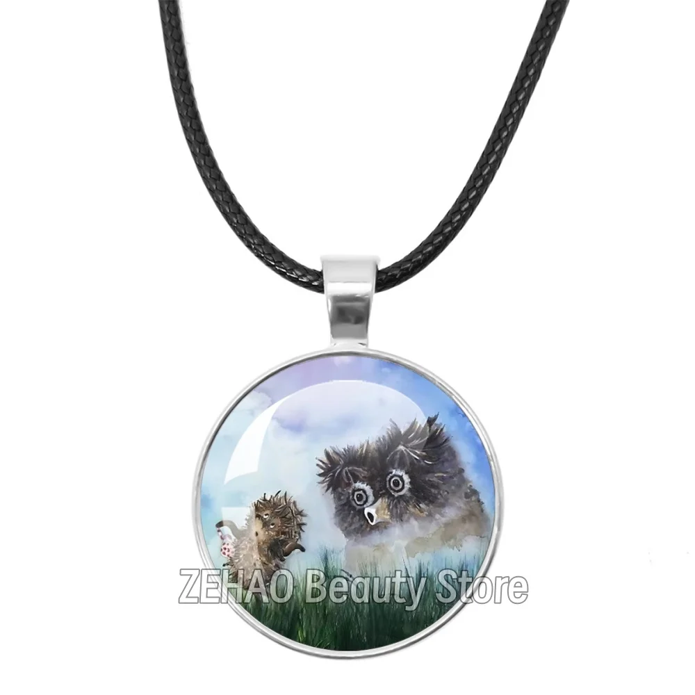 Story Little Hedgehog In The Fog Pins 25mm Leather Rope Necklace Glass Dome Yozhik v tumane Creative For Women Men Gift MS034