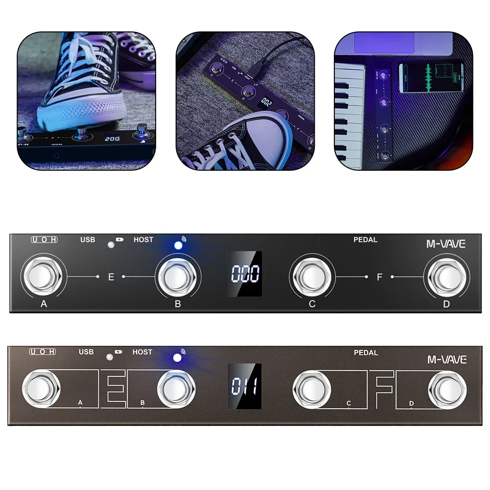 M-VAVE Chocolate Plus For MIDI Footswitch Controller Rechargeable 4 Buttons For MIDI Controller Pedal Wireless Transmission