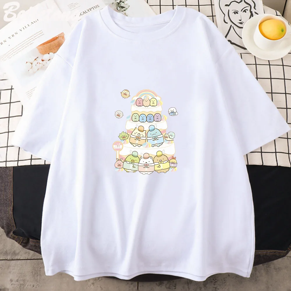 Sumikko Gurashi Kawaii Women T-Shirt Summer Fashion 100% Cotton Hip Hop Cartoon Graphic Printing T Shirts Short Sleeve Tops