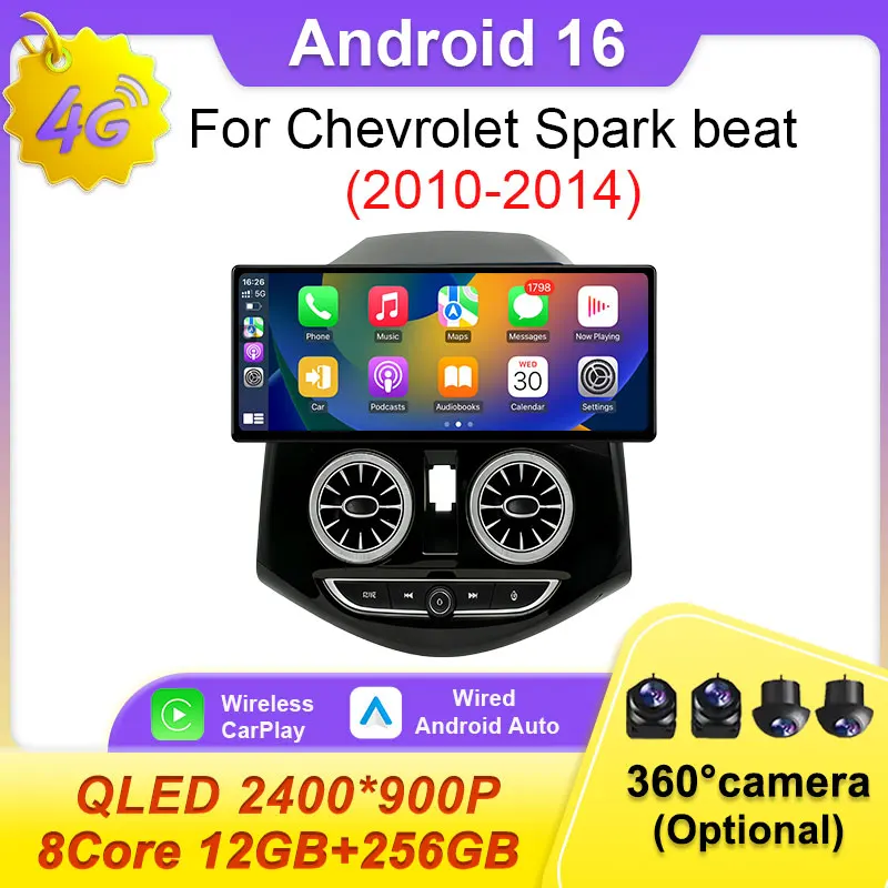 

Автомобильная интеллектуальная система Android 16, радио-стереосистема для Chevrolet Spark Beat 2010-2014, Carplay, Auto Multimedia, видеоплеер без 2-DIN