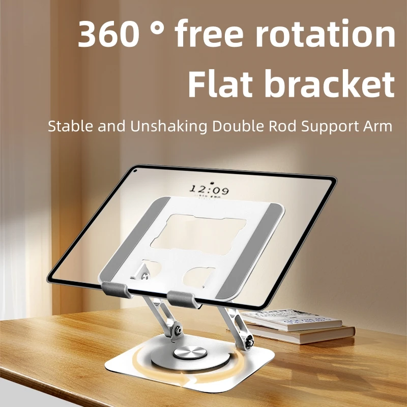 iPad Stand 360 Rotating, Adjustable Tablet Stand for Desk, Portable Monitor Tablet Stand Holder Office Accessories